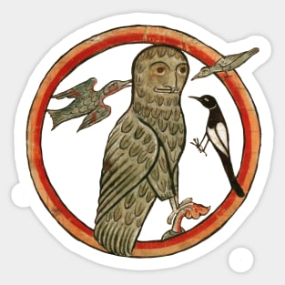 Medieval art - "Owl with birds" Sticker